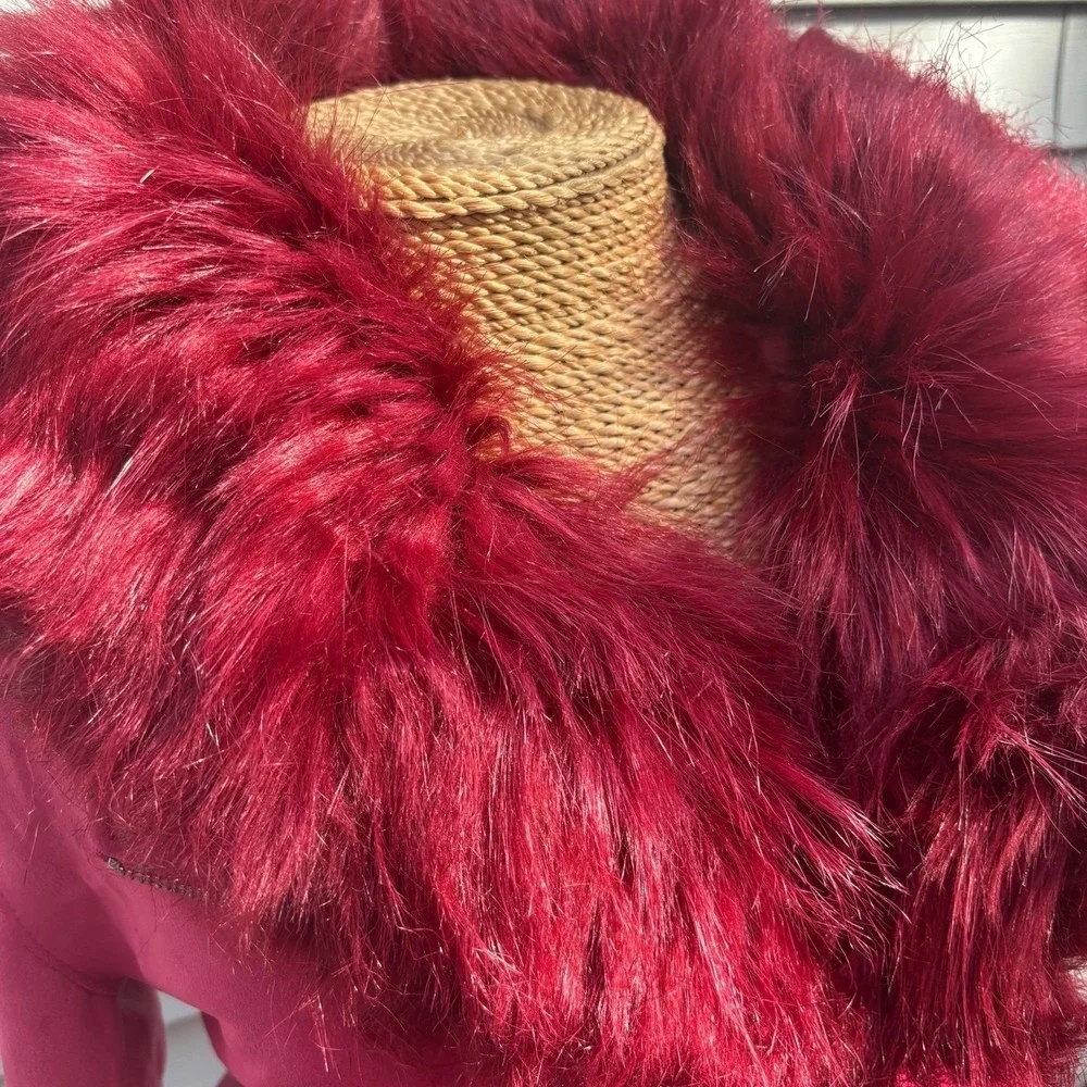 Pink Faux Suede Moto Jacket with Faux Fur Collar‎ Medium Baddy - Picture 10 of 13